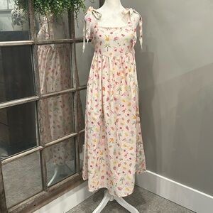 Miss Selfridge Petite tie shoulder maxi dress in fruit print US 6